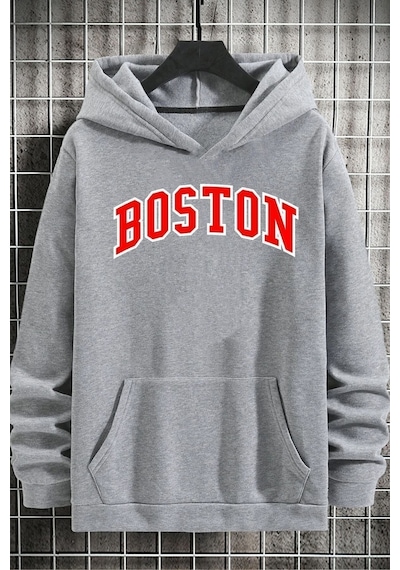 Uyguntarz Unisex Boston Baskılı Sweatshirt Gri