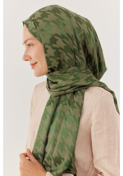 Mirsoy Scarf Kazayağı Desen Parlak Jakar Şal - Yeşil Yeşil