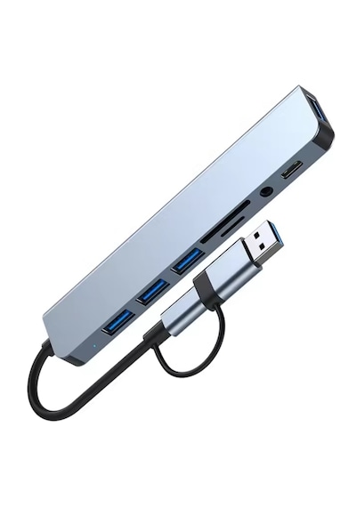 Alfais 6010 8 İn 2 Usb-c & Usb 3.0 Hub Çoklayıcı Usb, Type-c, Sd/tf Ve Aux Çevirici
