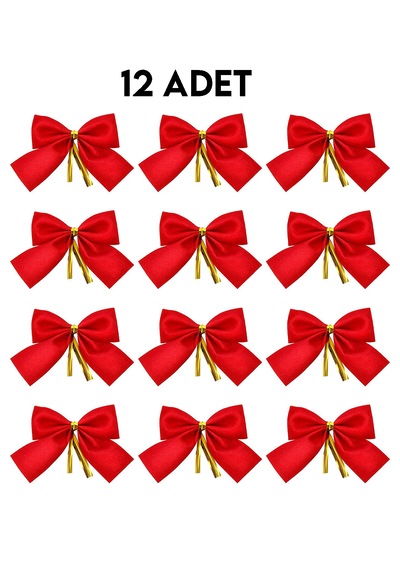 12 Adet Kırmızı Yılbaşı Çam Ağaçı Fiyonk Kurdele Yeni Yıl Noel
