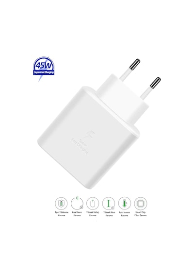 Galaxy A14 5G Uyumlu 45W Super Hızlı Type-C Şarj Cihazı Adaptör - İthalatçı Garantili - Beyaz