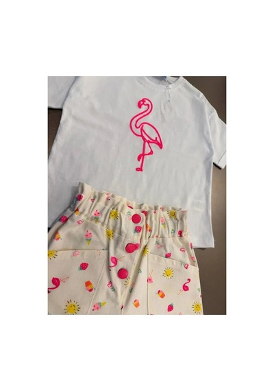 Poala Kids Dokuma Flamingo Takım Beyaz