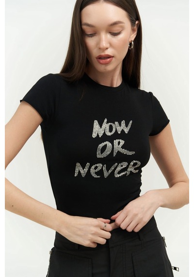 Mai Collection 2725 - Now Or Never Siyah Penye Crop Siyah