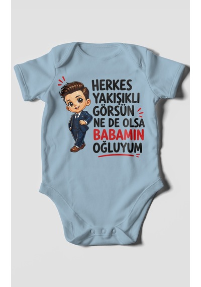 Morivokids Babaya Özel Kısa Kollu Bebek Body %100 Pamuk Zbn179-kk Bebe Mavisi