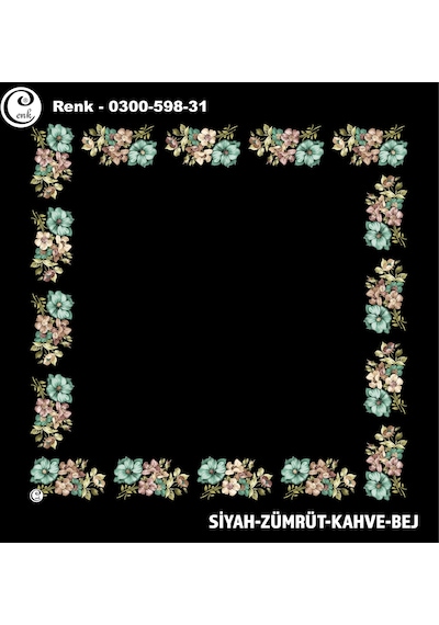 Cenk İçi Boş Kenarı Desenli Oyalık Yazma 100 Cm Siyah-zümrüt