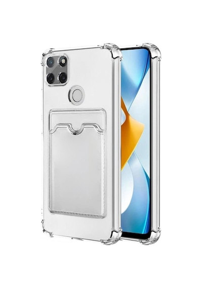 Oppo A15S Kılıf Darbe Emici Köşe Korumalı Kartlıklı Cüzdanlı Silikon Kapak Şeffaf