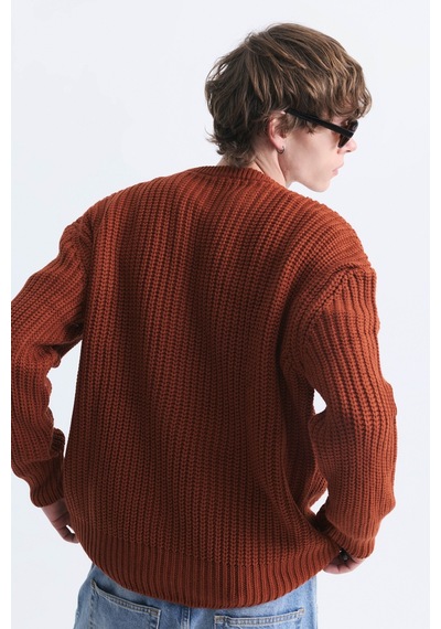 Vamos Oversize Basic Triko Kazak Kiremit