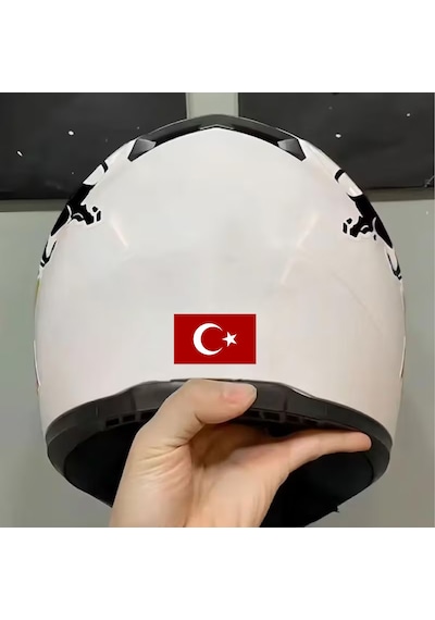 Türk Bayrağı Sticker - 2 Adet Araba Oto Motosiklet Karavan Cam Sticker - 00068 10X6 Cm