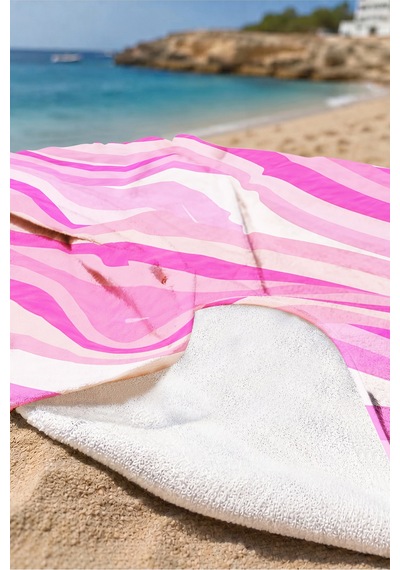 Zebra Desenli Pembe Çizgili Plaj Havlusu - Modern Resort Stil Hızlı Kuruyan Mikrofiber Havlu Çok Renkli