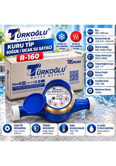 Türkoğlu Remont Sıcak Soğuk Su Sayacı - Ev İşyeri Tipi Su Saati-r160 Beyaz