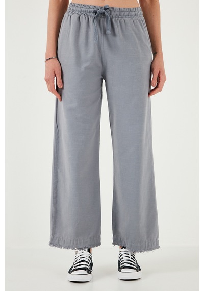 Lela Pamuklu Relaxed Fit Yüksek Bel Geniş Paça Bayan Pantolon 668Yp5275 Gri