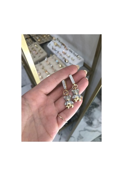 Vip Taşlı Ayıcık Küpe Altın