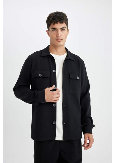 DeFacto Siyah Polo Yaka Twill Uzun Kollu Gömlek Ceket D3381AX24AUBK81