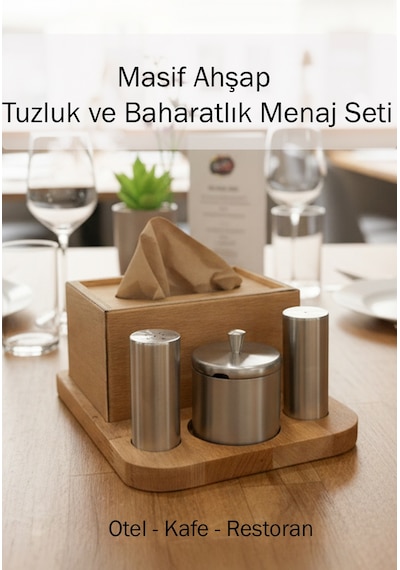 Masif Ahşap Tuzluk Baharatlık Menaj Seti Paslanmaz Kafe Restoran Ve Oteller İçin Profesyonel Sunum Diğer