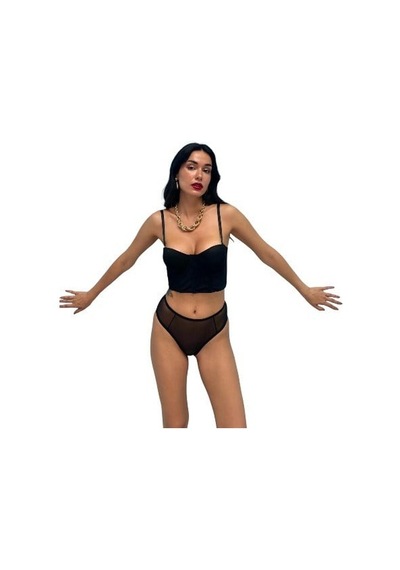 Onsekiz18shop Destekli Mor Simli Pırıltılı Siyah Büstiyer Takım