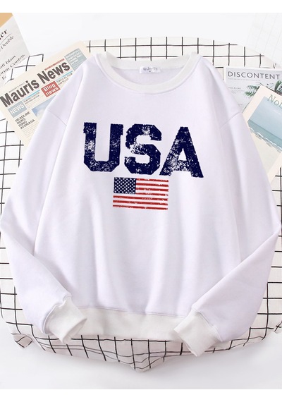 Startmore Startmoreabd Mektuplar Amerikan Bayrağı Yıldız Ve Çizgili Kadınlar Hoody Sokak Boy Hoodies Kişilik Sıc Beyaz