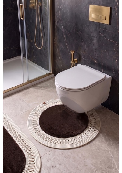 Banyo Paspası Takımı 60x100+60x60 Cm İç Trikot Acı Kahve & Krem