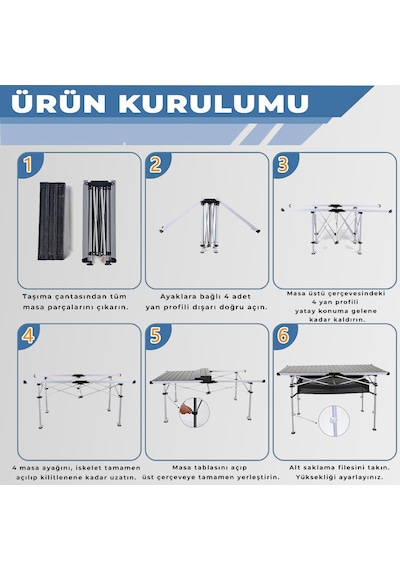 Funky Chaırs Hercules Katlanabilir Alümiyum Kamp Masası 128x55x80 Cm Siyah
