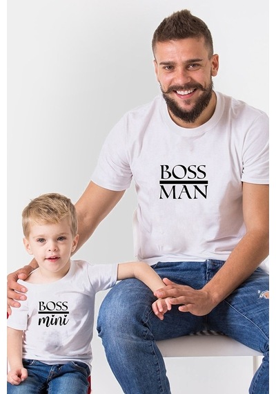 Boss Man Boss Mini Beyaz Baba Oğul Kız Tişört Zıbın Kombini