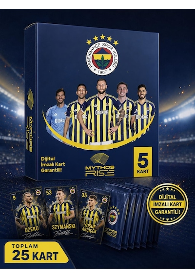 Mythos Rise Fenerbahçe Futbolcu Kartları 5'li Kutu Paketi 25 Kart Dijital İmzalı Kart Garantili