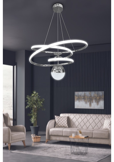 Eylül Tek Top 3 Mt Led Avize - Kumandalı / Krom Krom