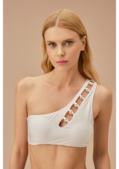 Suwen Tek Omuz Aksesuarlı Bralet Bikini Üst Sb24365101 Beyaz