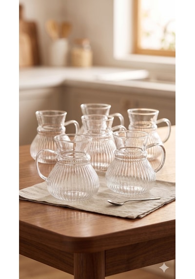 Keyf Çay Borosilikat Çizgili Cam Bardağı Seti 200ml Renkli