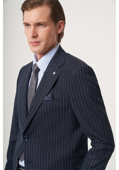İmza Lacivert Mono Yaka Çizgili 6 Drop Slim Fit Tam Astar Esnek Takım Elbise 1001260149 İmza Lacivert Mono Yaka Çizgili 6 Drop Slim Fit Tam Astar Esnek Takım Elbise 1001260149