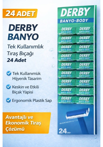 Derby Banyo Tek Kullanımlık Tıraş Bıçağı 24 Adet Paket Plastik Saplı Ekonomik Tıraş Jileti
