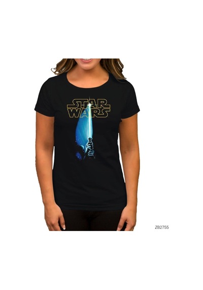 Star Wars Sword And Logo Siyah Kadın Tişört Siyah