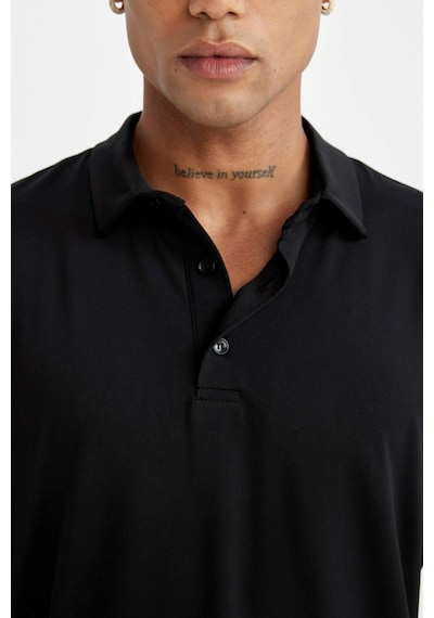 DeFactoFit Siyah Standart Fit Basic Düz Kısa Kollu Sporcu Polo Tişört C9267AX24AUBK81