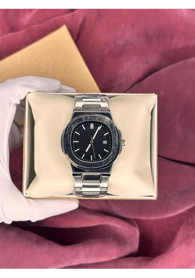Patek Philippe Siyah Kadran Erkek Kol Saati Gümüş