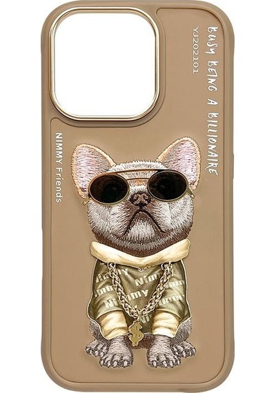 Apple Uyumlu iPhone 16 3d Gerçek Nakış İşlemeli Gözlük Zincir Aksesuarlı Little Hipster Man Köpekli Kılıf Şeffaf