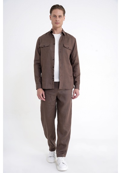 Comfort Fit Yan Cepli %100 Keten Vizon Gömlek Ceket G 1602 Comfort Fit Yan Cepli %100 Keten Vizon Gömlek Ceket G 1602