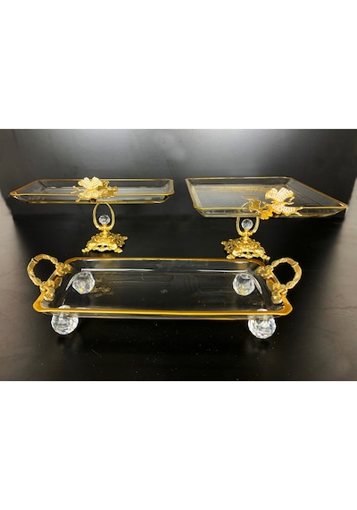 Elta Collection 3 Parca Gold Yaldızlı Kristal Ayaklı Sunumluk Altın