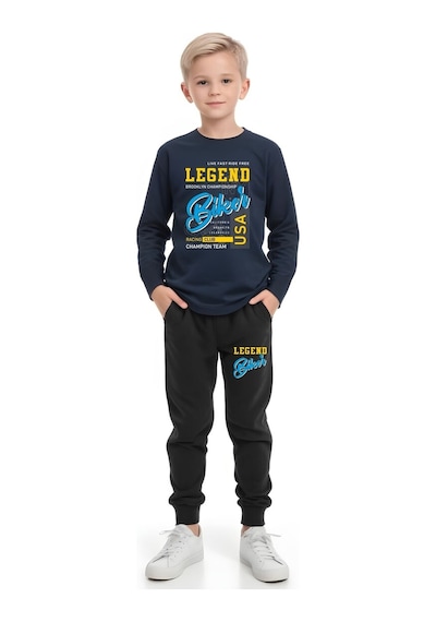 Fyk Kids Erkek Çocuk Yazı Baskılı Yuvarlak Yaka Alt-üst Pijama Takımı Çok Renkli