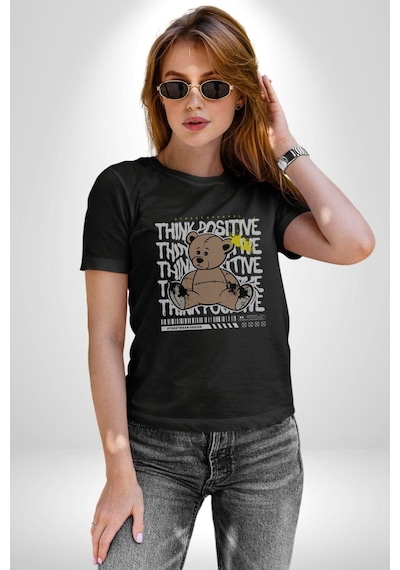 Positive Düşünce Unisex Unisex Siyah Organik Baskılı T-shirt Penye Yüksek Kalite Siyah