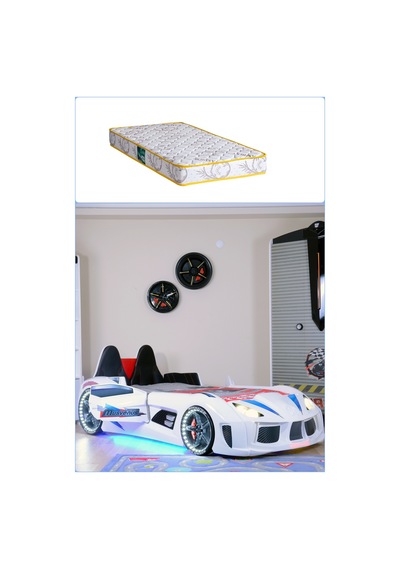 Arabalı Yatak, Audi Koltuklu Full Ledli Arabalı Yatak - Beyaz + 1 Adet Comfort Yatak Arabalı Yatak, Audi Koltuklu Full Ledli Arabalı Yatak - Beyaz + 1 Adet Comfort Yatak