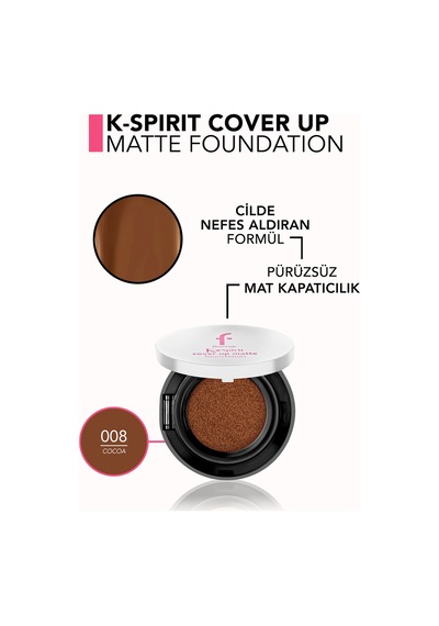 Flormar K-Spirit Cover Up Yüksek Kapatıcı & Uzun Süre Kalıcı Yarı Mat Bitişli Fondöten 008 Cocoa