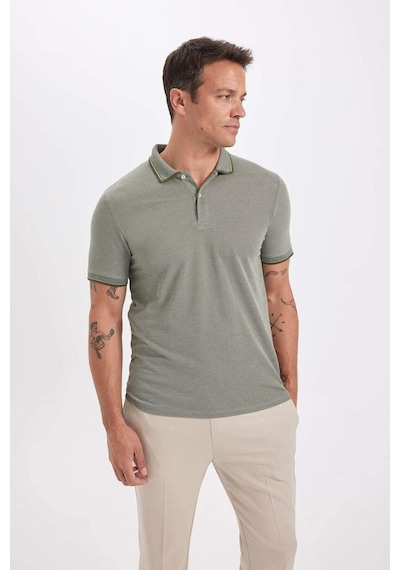 Defacto Slim Fit Dar Kesim Polo Yaka Kısa Kollu Pamuklu Tişört D0033AXNS Haki