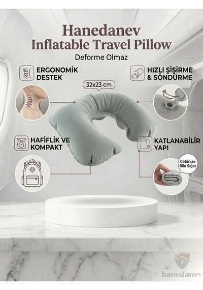 Şişme Seyahat Yastığı Ergonomik Boyun Destekli Yolculuk Yastığı Kolay Şişirilebilir, Uyku Yastığı Diğer