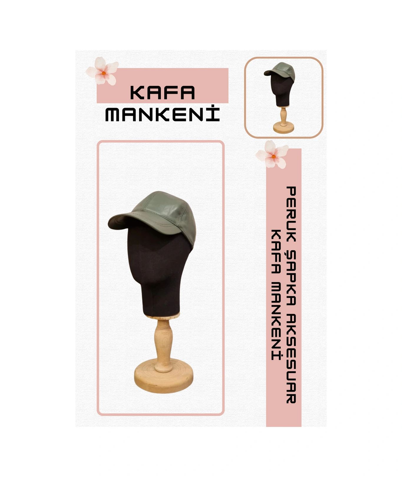 Erkek Kumaş Kaplı Kafa Mankeni Ahşap Standlı Şapka Peruk Aksesuar Sergileme Mağaza  Mankeni 01