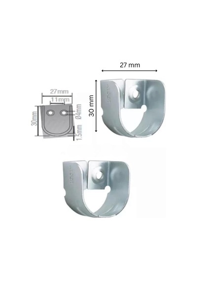 Krom Gardırop Askılık Boru Flanşı, 27x30mm, 2 Adet, Dolap İçi Oval Boru Aparatı Diğer