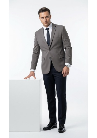 Plus Scorpion Erkek Slim Fit Ceket Likralı Fitilli Kumaş, Çift Düğmeli Tek Yırtmaçlı Modern Tasarım Füme