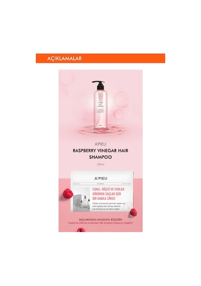 Missha Raspberry Vinegar Hair Shampoo Canlı Parlak ve Güçlü Görünen Saçlar İçin Ahududu Sirkeli Şampuan 500 ML