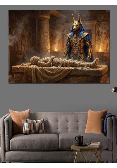 Antik Mısır Anubis Ve Mumya Dekoratif Kanvas - Mdf Ahşap Tablo