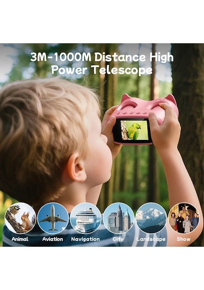 387 Pembe 2'si 1 Arada Dijital Çocuk Mikroskobu & Dürbün - 1000x Büyütme, 1000 Metre Menzil, 2 Mp Full Hd Ekranlı Eğitici Bilim Kiti
