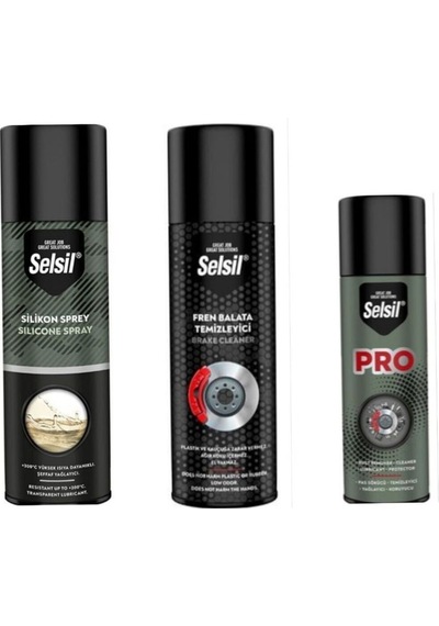 Selsil Silikon Sprey 500ml, Selsil Pas Sökücü 200ml, Selsil Fren Balata Spreyi 500ml