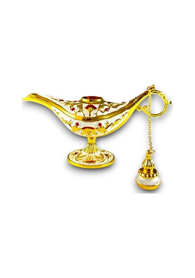 Aladdin Sihirli Lambası Renkli İşlemeli Dekoratif Biblo Alaattin Metal Çelik No:2 - 13x9 CM