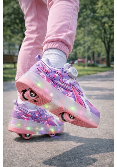 Muggo Pato Çocuk Işıklı Patenli Tekerlekli Sneaker Spor Ayakkabı Mor